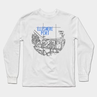 Ellesmere Port Map (Blue & White) Long Sleeve T-Shirt